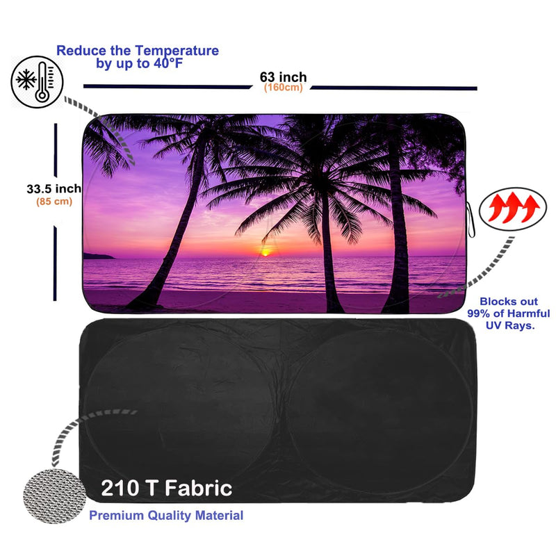 Gven Car Windshield Sun Shade Foldable Cute Sun Windshield Shade for UV Protecion Heat Reduction Funny Cooling for Summer Pink Car Accessories Cool Seats, Easy Fold (Sunset Purple, L) Sunset Purple Large