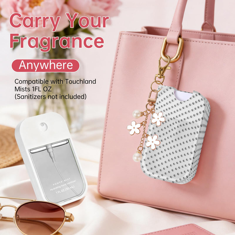 TPU Case for Touchland Hand Sanitizer Spray Mist 1 oz,Cute Polka Dot Cover with Flower keychain (Polka Dot White) Polka Dot White
