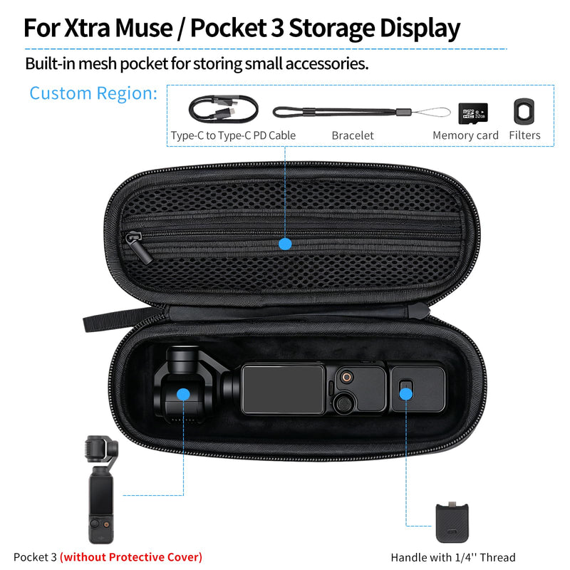 CQT Carrying Case for DJI OSMO Pocket 4 3, Portable Storage Small Protector Hard Bag for Pocket 4 3 Xtra Muse Vlogging Camera Accessories Protective Travel Organizer (Black) Black