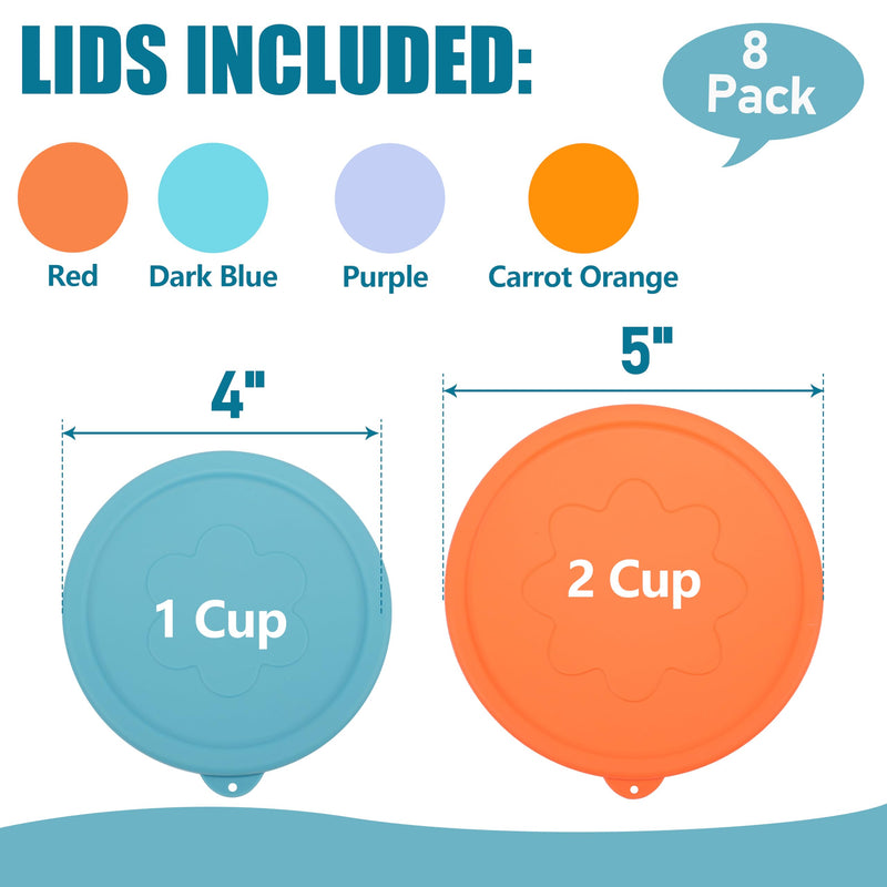 1 Cup (4 Pack) + 2 Cup (4 Pack) Silicone Replacement Lids Storage Cover for Pyrex 7202-PC and Anchor Hocking Glass Bowls (Container not Included) 8 Pack Microwave, Dishwasher and Freezer Safe 1 Cup + 2 Cup - 8 Pack
