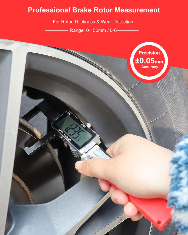 GODESON Digital Disc Brake Rotor Micrometer, 0-50mm/0-6 Rechargeable Brake Thickness Gauge, Digital Caliper MM/Inch/F Display, IP54 Waterproof, Stainless Steel for Auto & DIY