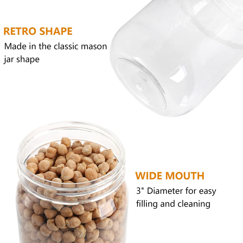 Tebery 12 Pack Clear Plastic Mason Jars with One Piece Lids, 16OZ Mason Cocktail Cup Shatterproof Drinking Jar, Refillable Empty Slime Storage Containers for Overnight Oats, Honey, Spices and Herbs 16Oz-12