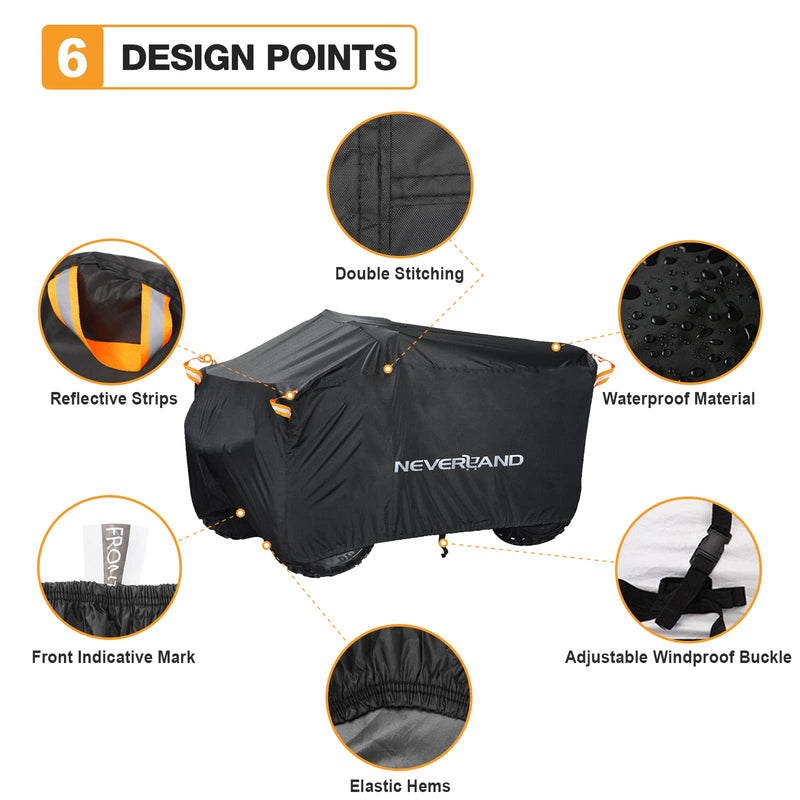 NEVERLAND ATV Cover Waterproof Heavy Duty 4 Wheeler Cover Quad Cover All Season Weather Proof Outdoor UV Protection for Polaris Yamaha Suzuki Honda (Black XLarge) Black XL-82.7''L x 47.2''W x 45.2''H