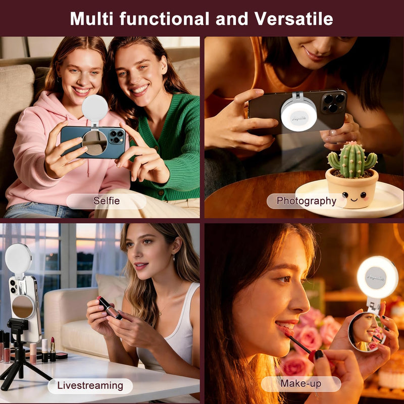 Selfie Light for iPhone with Makeup Mirror–360° Rotation | CRI 97+, 2700K-9500K 300 Lumens Ring Light for Phone, iPhone Photography Video TikTok Zoom Makeup