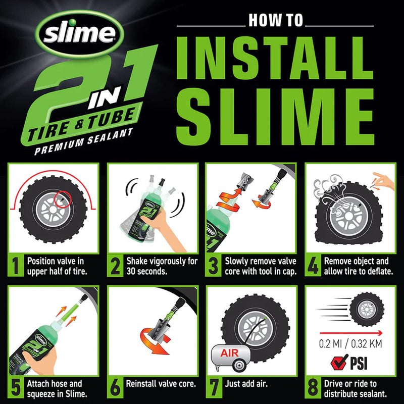 Slime 10193 Tire and Tube Sealant Puncture Repair Sealant, 2-in-1, Premium, Prevent and Repair, Suitable for Non-Highway Tires and Tubes, Non-Toxic, Eco-Friendly, 16oz Bottle 16 oz