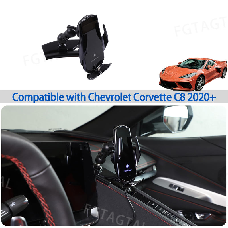 Car Phone Mount Fit for Chevrolet Corvette C8 2020-2024, Cell Phone Holder for Center Console Air Conditioner Side Panel, Handsfree Air Vent Phone Stand, With Wireless Charger Holder - Style B