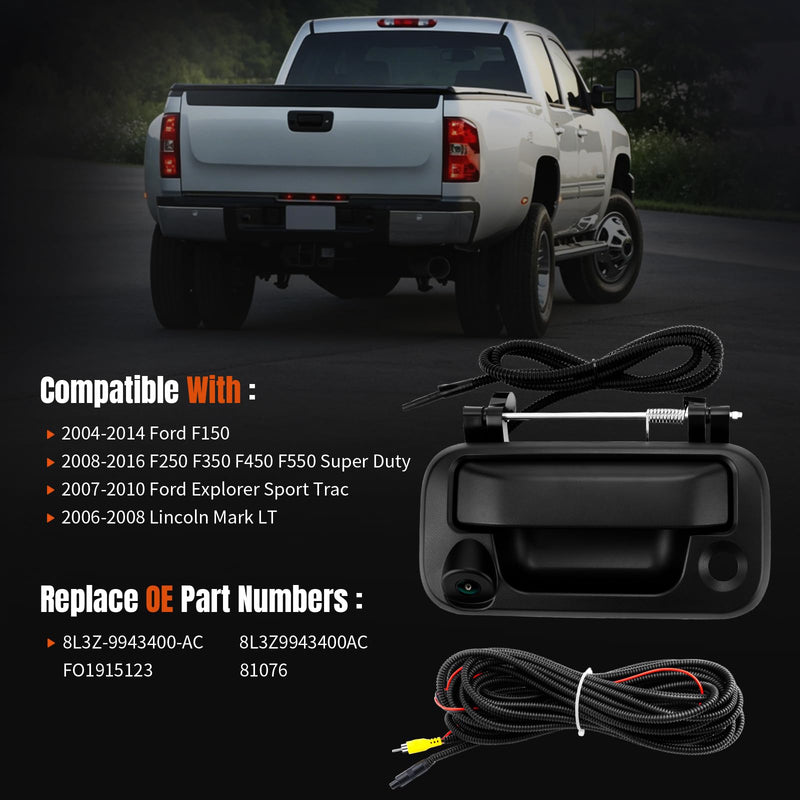 LCWRGS Tailgate Handle Backup Camera Fits for 2004-2016 Ford F150 F250 F350 | for F450 F550 Super Duty Explorer Tailgate Latch Door Handle Rear View Camera Night Vision 170° Angle OE# 8L3Z9943400AC