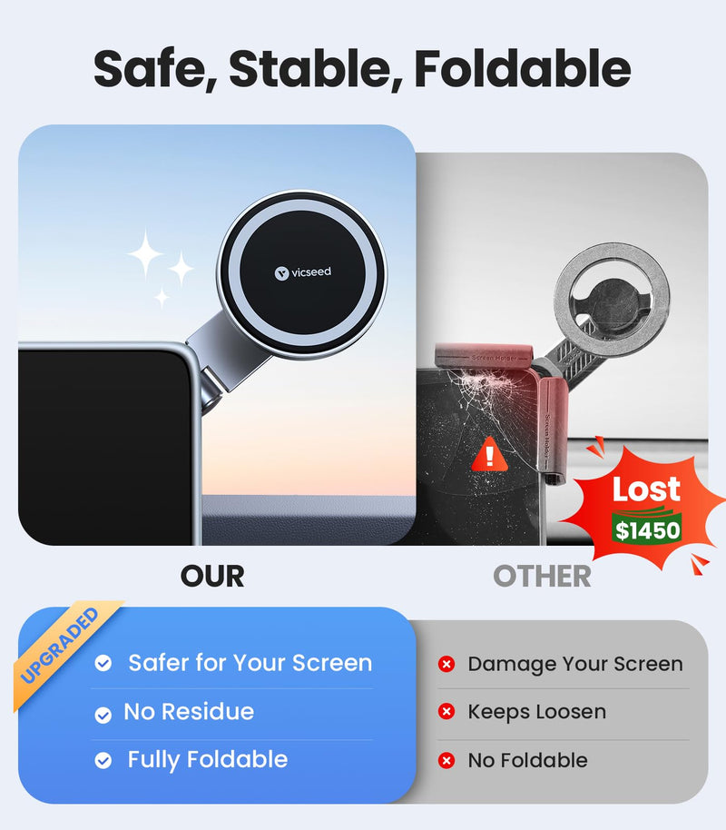 VICSEED Tesla Phone Mount【Strongest Magnet Power】Foldable Hidden Tesla Phone Holder Fit for All Phone, Tesla Model 3 Model Y for MagSafe Car Mount, Tesla Model 3 Accessories, Tesla Model Y Accessories Black