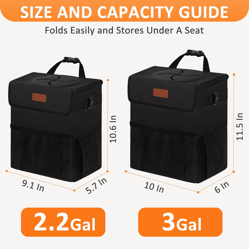 Car Trash Can Bin with Lid Hanging for Back Seat, Car Accessories for Women Men Leak Proof Automotive Garbage Cans Leakproof Vehicle Trash Can for Truck SUV Black 2.2 Gallons