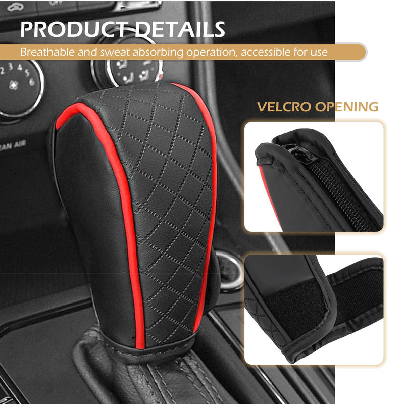 Car Gear Shift Cover, Leather Shifter Cover, Gear Shift Knob Cover for Shift Lever Protection, Universal Car Gear Shift Cover, Car Decoration Accessories (Black-Red) Red