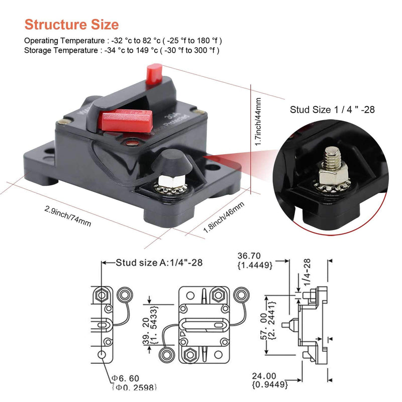 60 Amp Circuit Breaker with Manual Reset Waterproof Inline Fuse Inverter for Marine Trolling Motors Boat ATV Manual Power, Suface Mount, 12V-48V DC 60A+Terminal