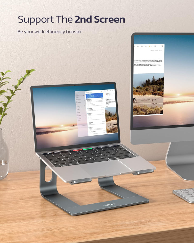 Nulaxy Fully Aluminum Detachable Laptop Stand, Ergonomic Ventilated Cooling Laptop Holder Computer Riser for Desk, Anti-Slip Design Notebook Stand Compatible with All 10-16" MacBook/Dell XPS/HP/Lenovo A-Grey