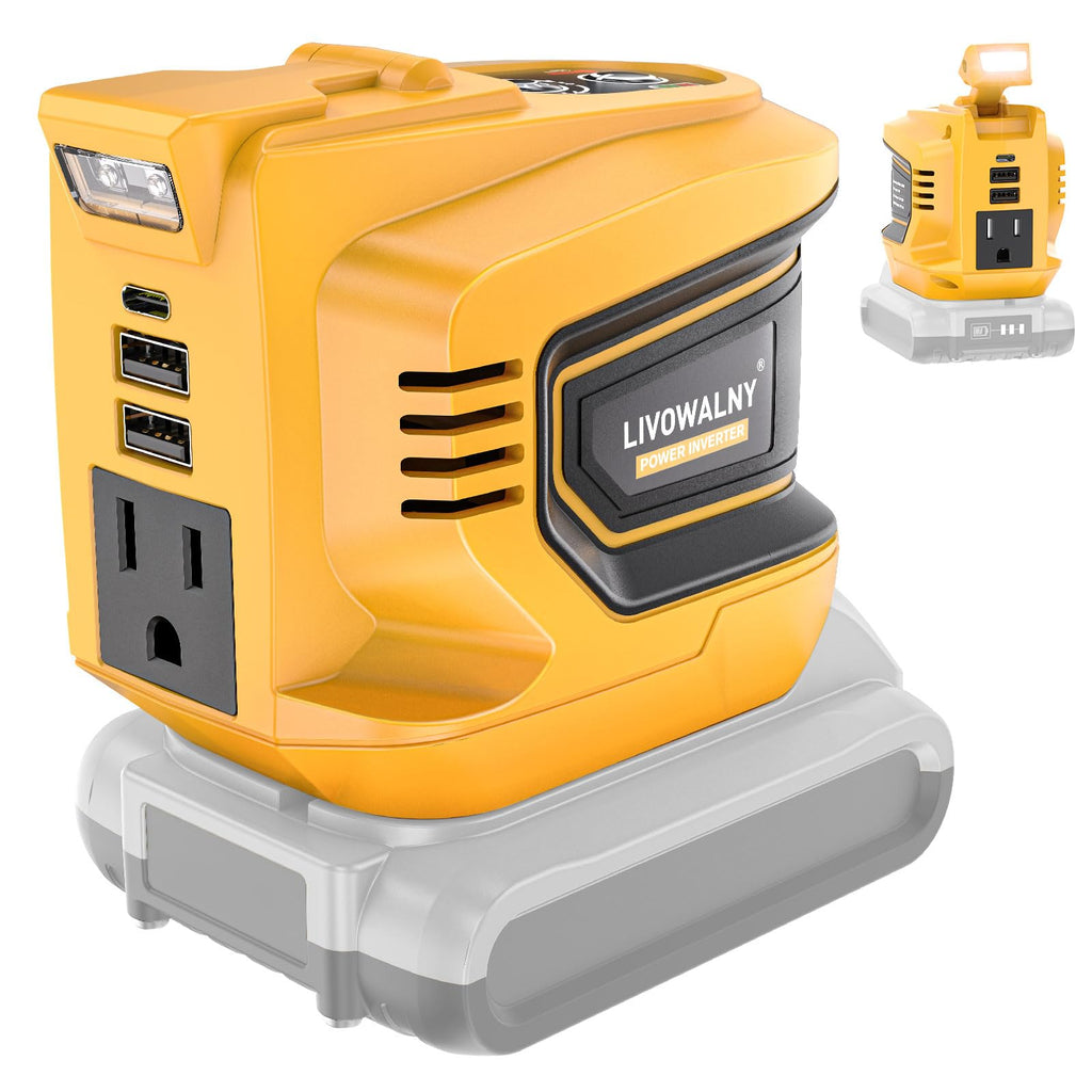 200W Power Inverter for Dewalt 20V Battery, DC 20V to AC 110-120V Battery Inverter, Portable Power Station Generator, Charger Adapter Battery Powered Outlet with 2 USB Ports & 1 Type-C & 1 AC Outlet