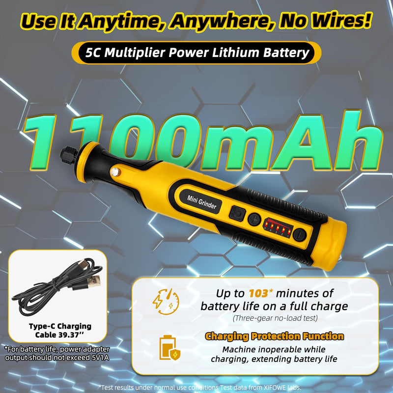 5-speed Adjustable Cordless Grinder Set, 7.2V LED Light Mini Tepy-C Cordless Electric Rotary Sander with 59 Attachments for Drilling, Sanding and Polishing 3D Printed Resin Models Mini 7.2V Cordless Rotary Tool