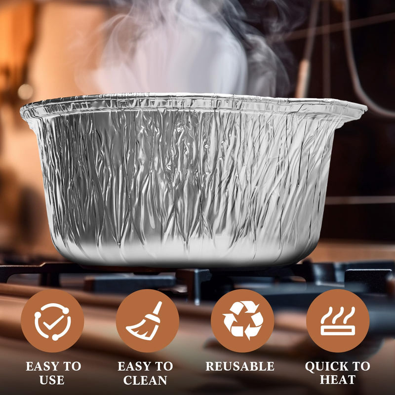 Ziliny Disposable Aluminum Pot with Lid Round Foil Pans Disposable Cookware Food Container for Vacation Trips Camping Baking Heating Cooking(12 Pcs,33.8, 67.6, 121.7 oz) 12 Variety Pack (33.8 oz, 67.6 oz, 121.7 oz)