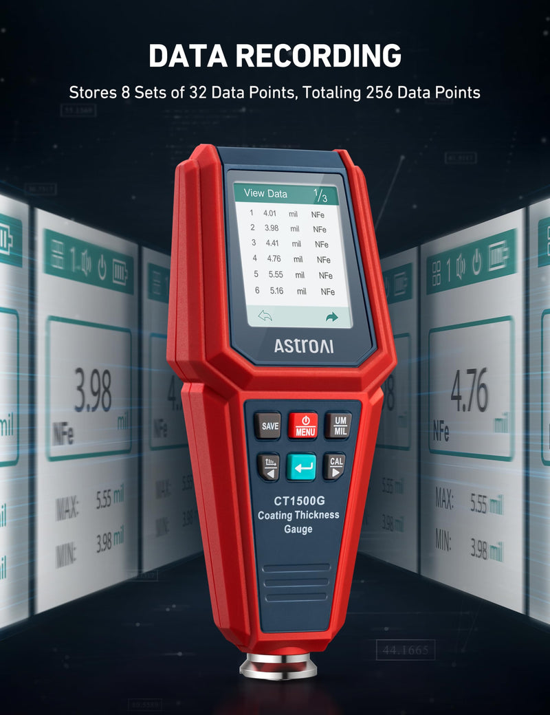 AstroAI Paint Thickness Gauge for Car, Coating Tester for Check The Car's Original Coating for Used Car Buyers, with Limit Alarm, 4-Direction Rotating Screen, Resol 0.01mil F/NF Measuring