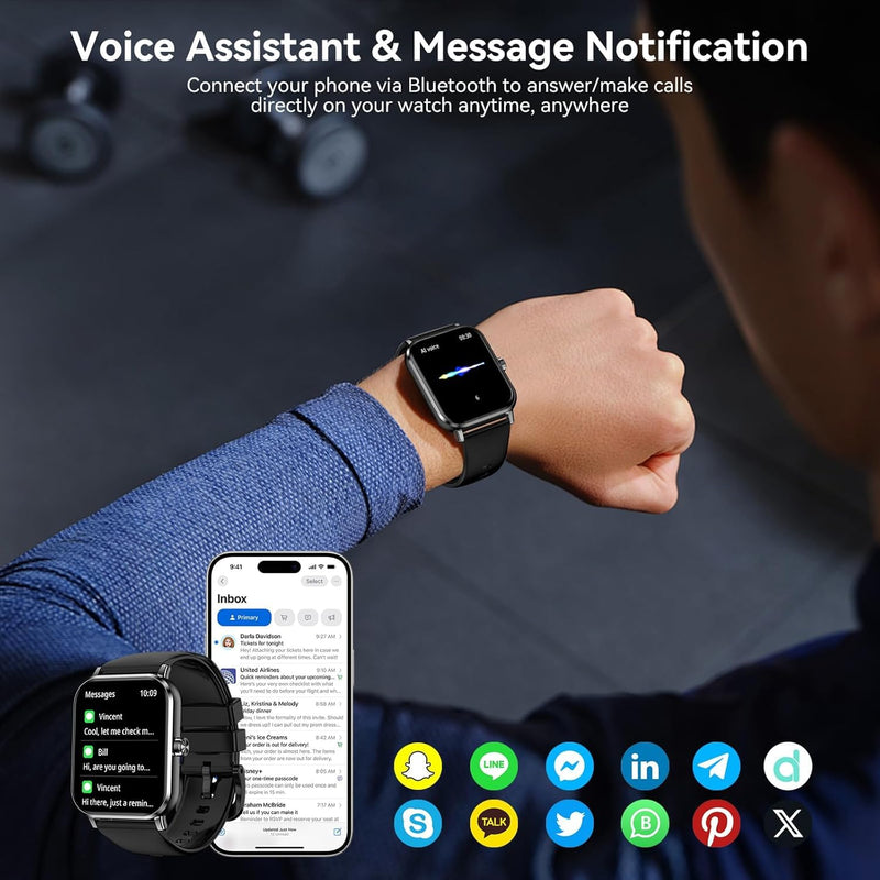 Smart Watch for Men Women, 1.83" HD Touchscreen Fitness Tracker with Bluetooth Calling, 130+ Sports Modes, Heart Rate Sleep Step Monitor, IP68 Waterproof, Compatible with iOS & Android Black