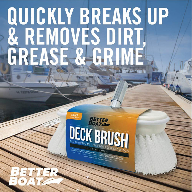 Stiff Boat Deck Brush, Heavy-Duty Marine Brush Head, 8" Firm Bristle with Bumper, 3/4" Thread Handle, for RV, Truck, and Auto Cleaning Stiff Bristles