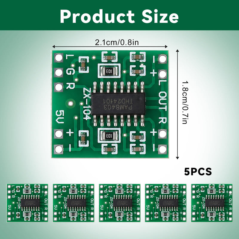 5PCS PAM8403 Amplifier Board, Mini Digital Power Amplifier Board 2x3W Class D Module 2.5-5V Input Compact and Efficient
