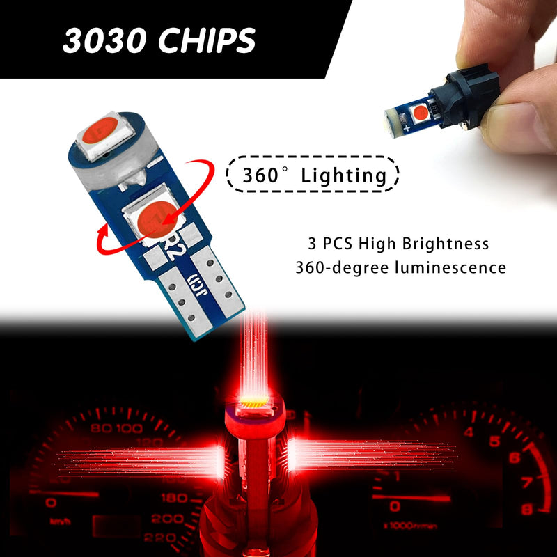 74 Led Bulb Dash Lights Super Bright, T5 37 74 LED Bulb with Twist Lock Socket PC74 PC37, Dashboard Lights, Instrument Cluster Bulbs Kits,Pack of 20 (Red) red