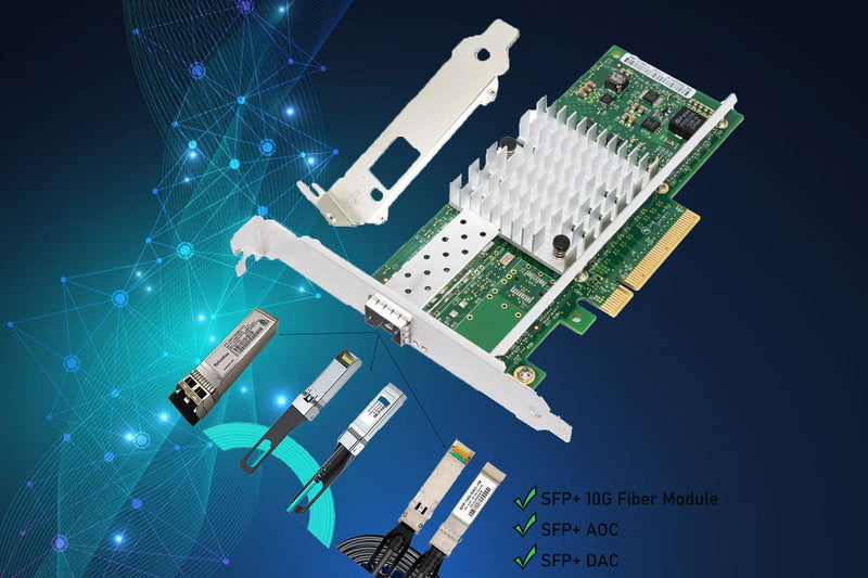 10Gb Network Card Single SFP+ Port PCIE x8 Ethernet Converged Server Adapter NIC Compatible Intel X520-DA1 82599EN Chip Support Windows 7/8/10/11/Visa,Server/Linux/VMware X520-1*SFP+