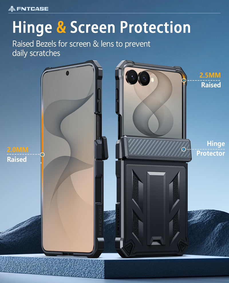 FNTCASE for Samsung Galaxy Z Flip 8 Case with Belt Clip Holster Kickstand | Hinge Protection, Screen Protector, 20FT Military Grade Drop Proof Heavy Duty Rugged Shockproof Protective Phone Cover Black For Galaxy Z Flip 8 6.9 Inch