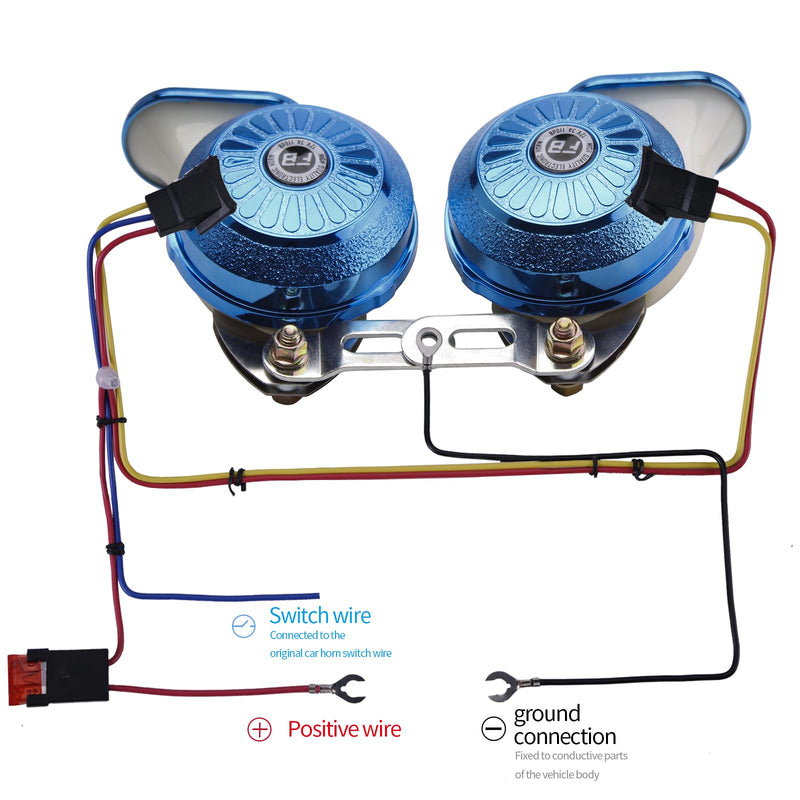 FARBIN Car Horns Super Loud Variable Sound Horn 3 Sound Train Horns 130db High Low Tone Trucks Boat Train Motorcycle Horn with Wiring Kit 12V (Blue) Blue
