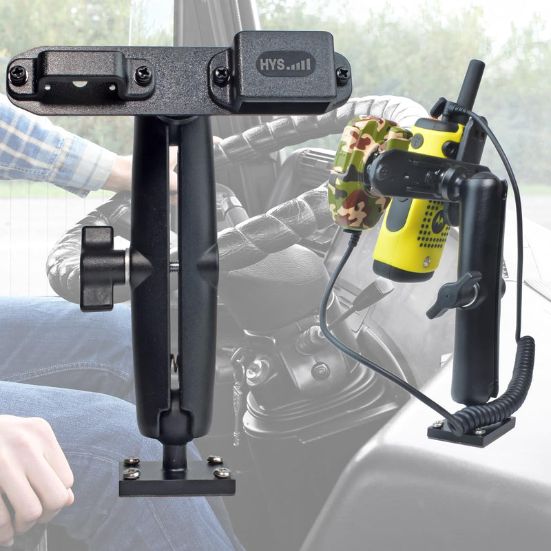 HYS Adhesive Truck & Car Walkie Talkie/Shoulder Speaker Mic Belt Clip Holder, Secure Grip, Heavy Duty Drill Base Tablet Mount, Sturdy 2-way Radio Mount for Commercial Vehicles, Trucks, Table and Wall