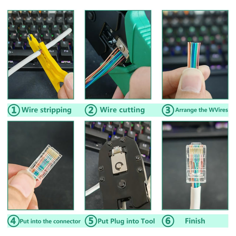 Professional RJ45 Crimp Tool Kit Complete Cat5 Cat5e Cat6 Ethernet Crimper Set with Cable Tester, 30 Connectors & Covers Non-Passthrough