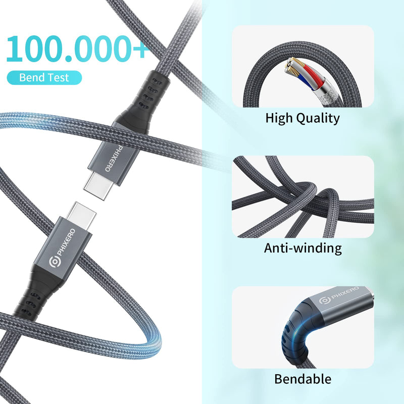 PHIXERO 1ft USB C to C Cable, Thunderbolt 4 Compatible, 40Gbps Data Transfer, 100W PD Charging, Supports Single 8K or Dual 4K Display, Compatible with MacBook Pro/Air, Docking Stations, Monitors Straight 0.3M