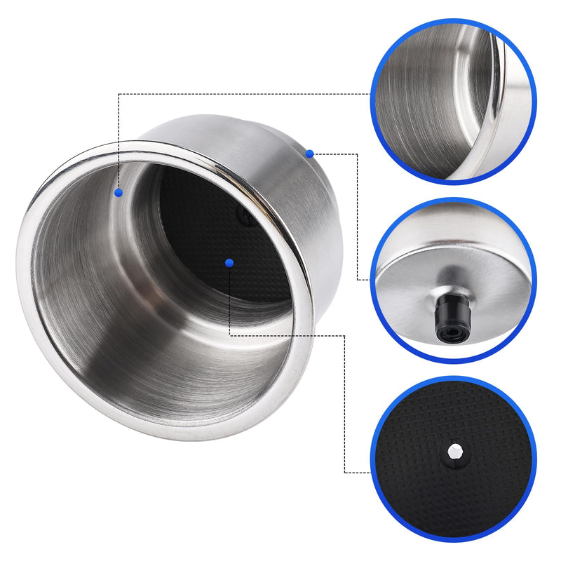 NovelBee Stainless Steel Cup Drink Holder with Drain,Mounting Gasket and Internal pad for Marine Boat Rv Camper (4-Pack)