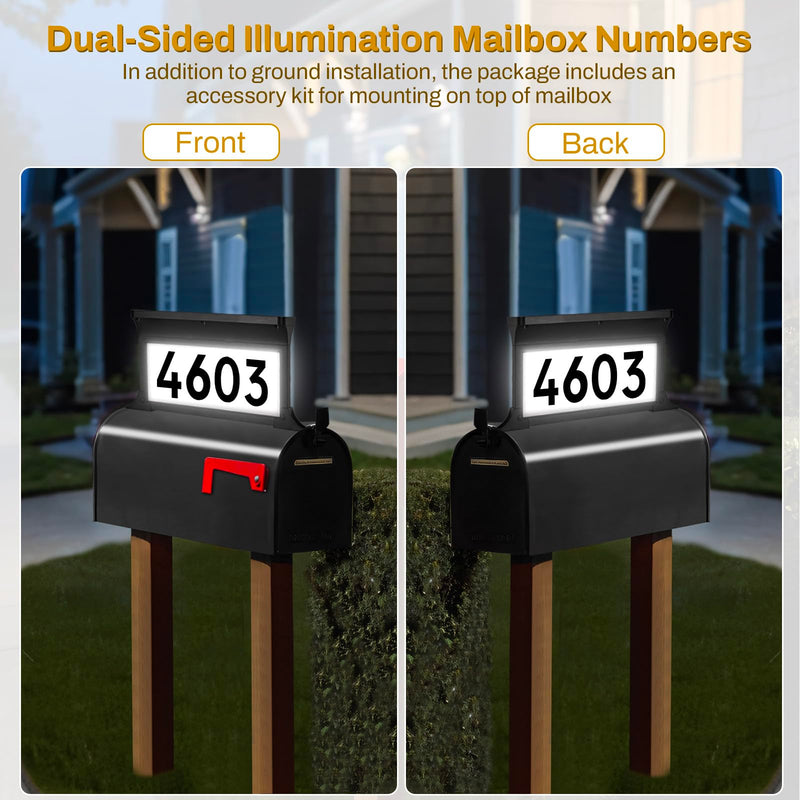 Lacasa Solar Address Signs for Yard, Dual-Sided Illumination Solar House Numbers for Outside, Waterproof Outdoor Solar Mailbox Number Plaque, 3-Color Modes, 1 Pack