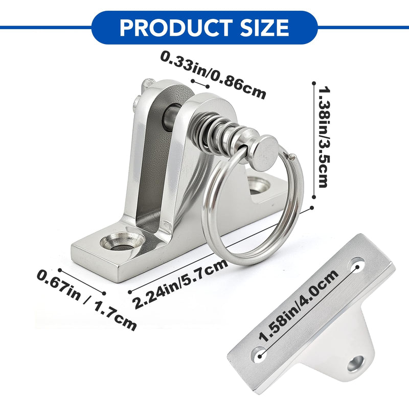 Bimini Top Deck Hinge - 316 Stainless Steel Marine Hardware with Quick-Release Pin & Ring - Easy Install Boat Bimini Top Parts for Pontoon, Fishing & Ski Boats (4 Pack) 4 Pack