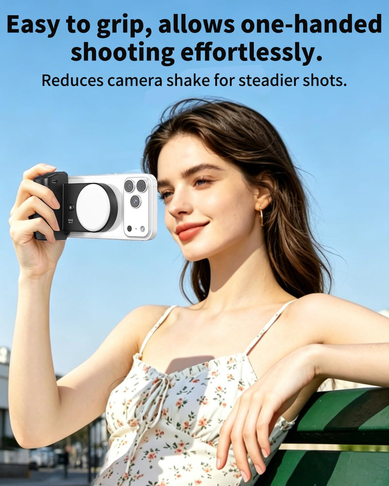 VRIG MG-35 Magnetic Phone Camera Grip for iPhone/Android with Detachable Wireless Shutter Remote,Three-Gear Adjustable Fill Light, 1/4" Tripod Screw - Comfort Ergonomic Camera Grip Handle Holder MG-35 Grip