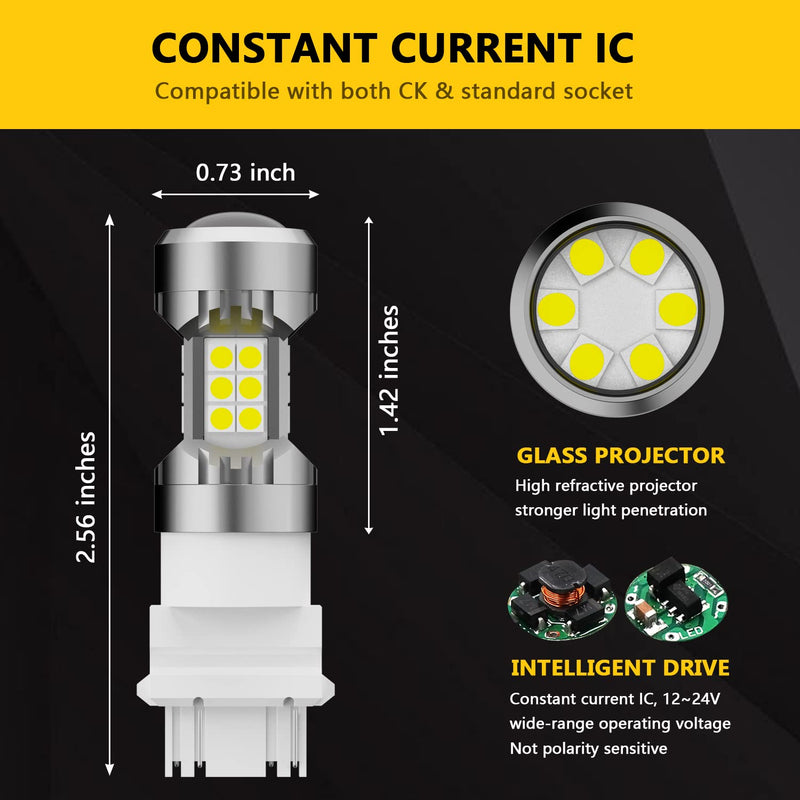 PHINLION 3200 Lumens 3157 LED White Bulb, 6000K Super Bright 3056 3156 3057 4114 4157 LED Bulbs for Backup Reverse Lights and DRL Daytime Running Lights, Pack of 2