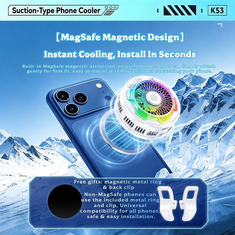 Phone Cooler for Gaming, Cell iPhone Cooling Fan Hot Weather, Portable RGB Mobile Enfriador para Celular Case, Ventilador para Telefono ipad Keep Phone Cool, for iPhone/Android Series Phone White