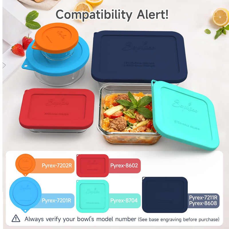 Sophico 7-Pack Silicone Lids for Pyrex Freshlock and SNAPWARE Glass Bowls - Airtight, Leakproof, Freezer/Dishwasher/Microwave Safe Replacement Rectangle Covers（Glass bowls not included） Mix-7Pack