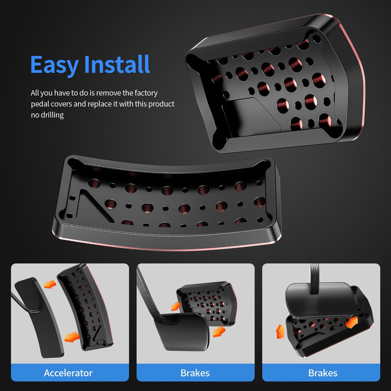 Aluminum Alloy Pedal Cover for Dodge Challenger 2008-2023 for Charger 2011-2023 for Chrysler 300 300C 2009-2019 No Drilling Aluminum Brake and Accelerator Pedal Covers (Red) Red