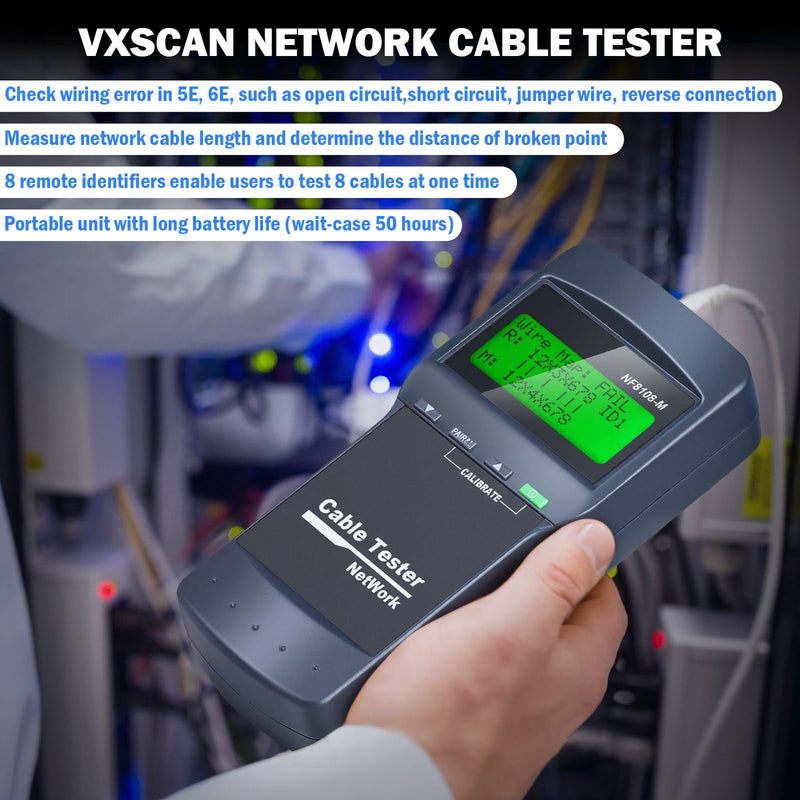 Network Cable Tester, Wire Fault Finder for Cat5, Cat6, 5e, 6e, Locate The Breakage Point, Length Measurement, Continuity Checking with 8 Remote Units