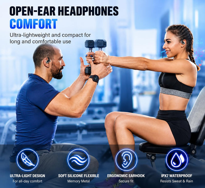 Open Ear Headphones, NEW Over Ear Earbuds with 4 ENC Noise-Canceling Mic | Ultra-Comfort Bone Conduction Earbuds, BT5.4, HD Stereo, IPX7 Waterproof, Ergonomic Earhooks,36H Sports Ear Buds for Running A-Deep Black