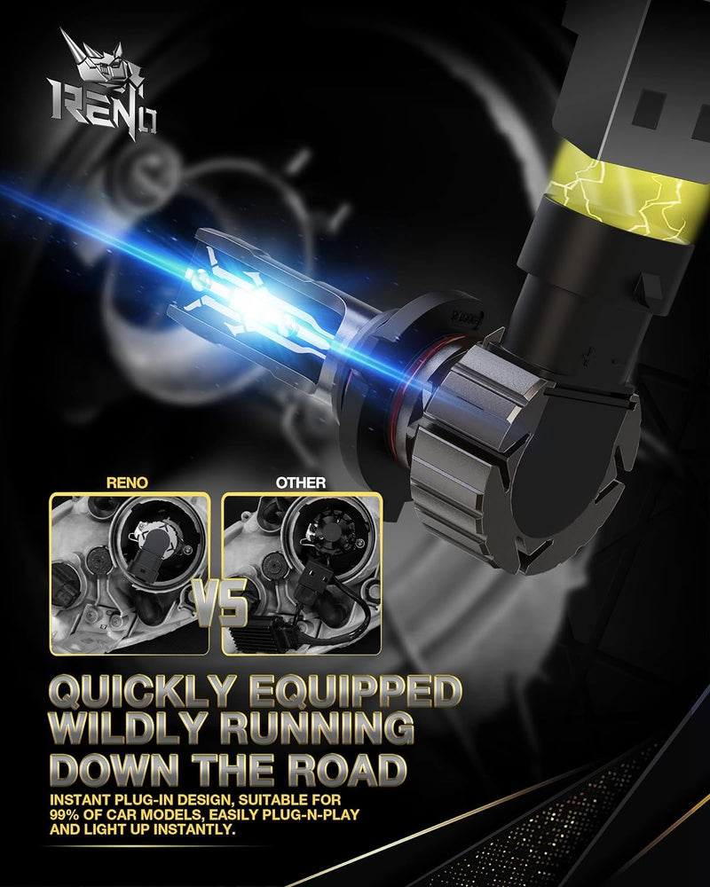 RENO 9005 H11 Bulb Combo, 9005 H11 Fog Lights Bulb, 9005 H11 Light Bulbs Fanless In Line HB3 H9 Car Fog Bulb Plug and Play, Pack of 4