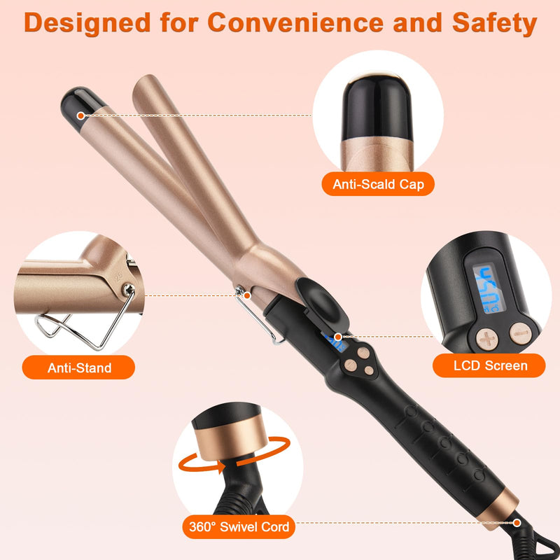 Curling Tongs 25mm for Medium and Long Hair Professional Tourmaline Ceramic Barrel Curler Iron with Clamp Dual Voltage Adjustable Temperature Long-Lasting Results Black