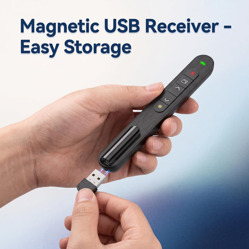 Presentation Clicker with Red Beam, 328ft Wireless Presenter Remote, Magnetic USB Receiver for PowerPoint Windows macOS Android Linux