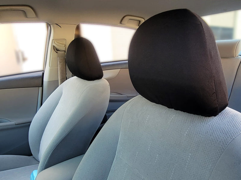 Universal Headrest Covers for Cars & Trucks - Solid Black Polyester with Foam Backing - Set of 2 Durable, Stylish Headrest Protectors for Most Vehicle Models - Easy to Install