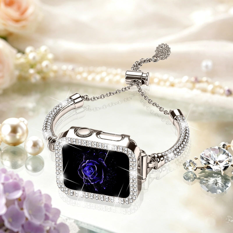 JOYOZY Bling Band and Case Compatible with Apple Watch Band 38mm 40mm 41mm 42mm 44mm 45mm 46mm, Pretty Luxury Strap with Sparkle Diamond, Dressy iWatch Bracelet for Women Starlight 42MM for Series 11/10