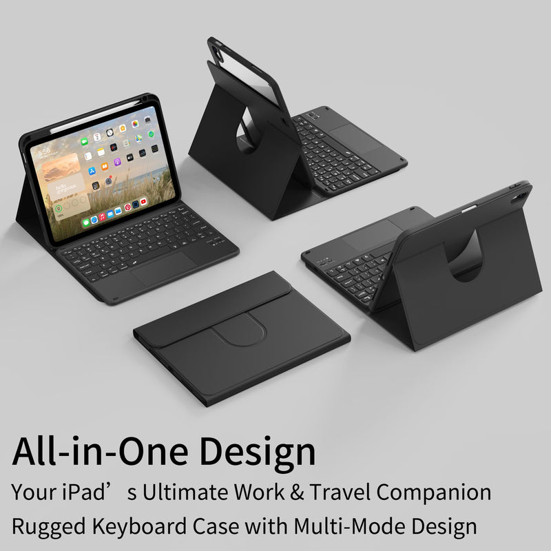 Clear Case Keyboard for iPad (A16) 11th/10th Gen, Black | Detachable 360°Rotatable Clear Back, Multi-Trackpad & 7-Color Backlit Bluetooth Keyboard, Portrait Mode Usage, Durable Cover