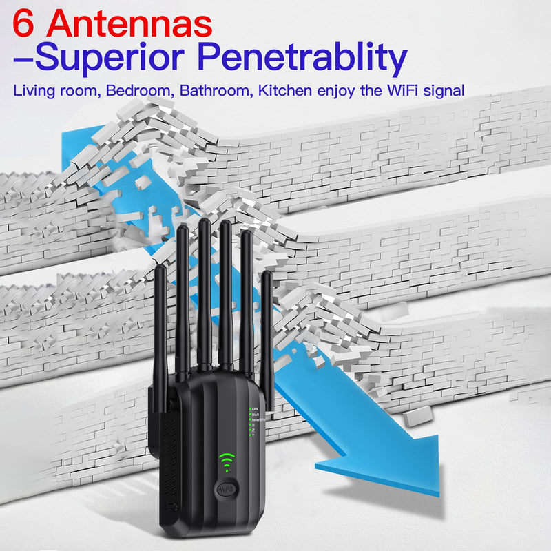 WiFi Extender Signal Booster with 6 Antennas, WiFi Extender with Ethernet Port, WiFi Booster Up to 10000 Sq.ft, Compatible with More Devices, Internet Extender WiFi Booster for Home