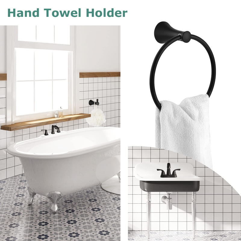 PARLOS Towel Ring Round Closed 7" Diameter for Bathroom & Kitchen | Wall Mount, Brass with Zinc alloy base construction Matte Black