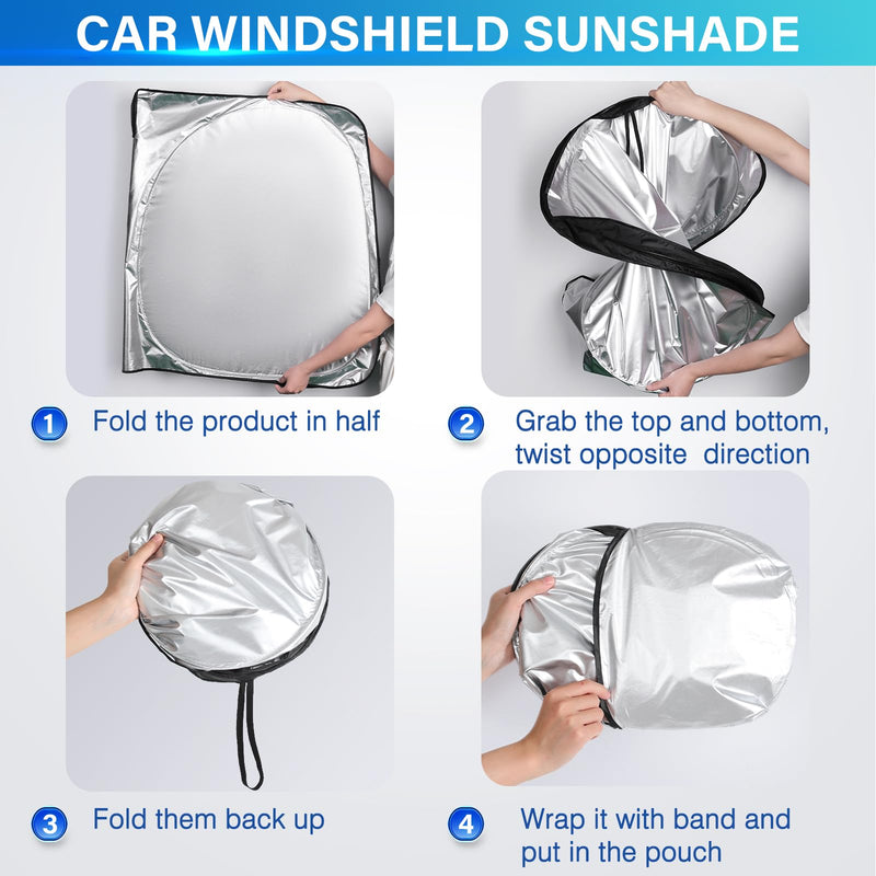 Sun Shade for Car Windshield, Foldable Universal Car Windshield Sun Shade UV Rays Reflective Sun Visor Shade Keeps Vehicle Cool for Cars, Trucks, SUVs (59 x 31.5 in) Silver, 59’‘x31.5"