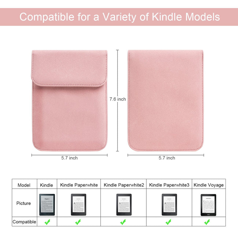 WALNEW 6 Inch Sleeve for All-New Kindle 2022/Kindle 2019/Kindle Paperwhite (Not 6.8 Inch)/Kindle Voyage/Kindle (8th Gen, 2016)/Kindle 4/5/Kindle Touch Protective Pouch Bag Case Cover, Pink